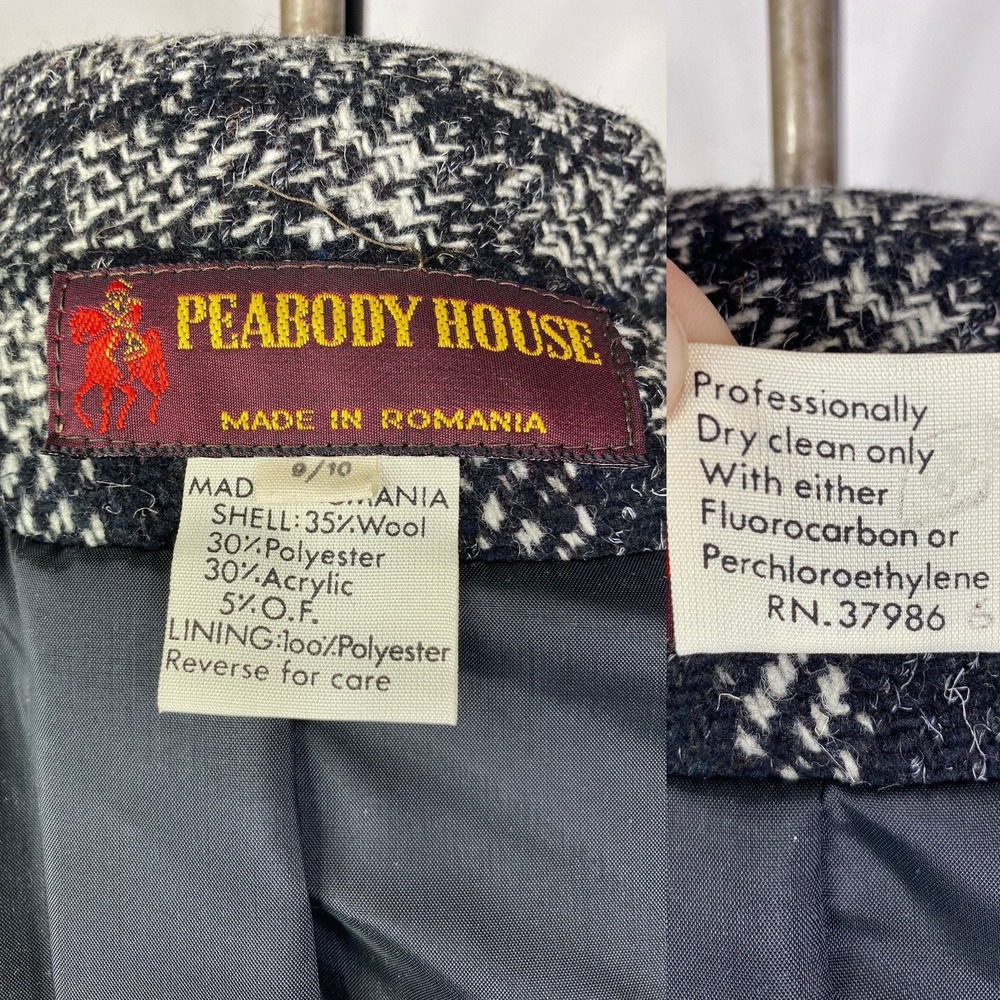 Vintage Houndstooth Double Breasted Wool Blend Trench Coat, Size 9/10 - Picture 10 of 10
